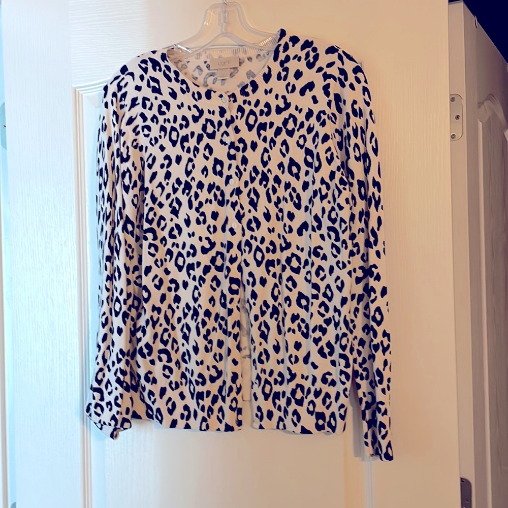 Loft cardigan. Size L. Black and white leopard print.